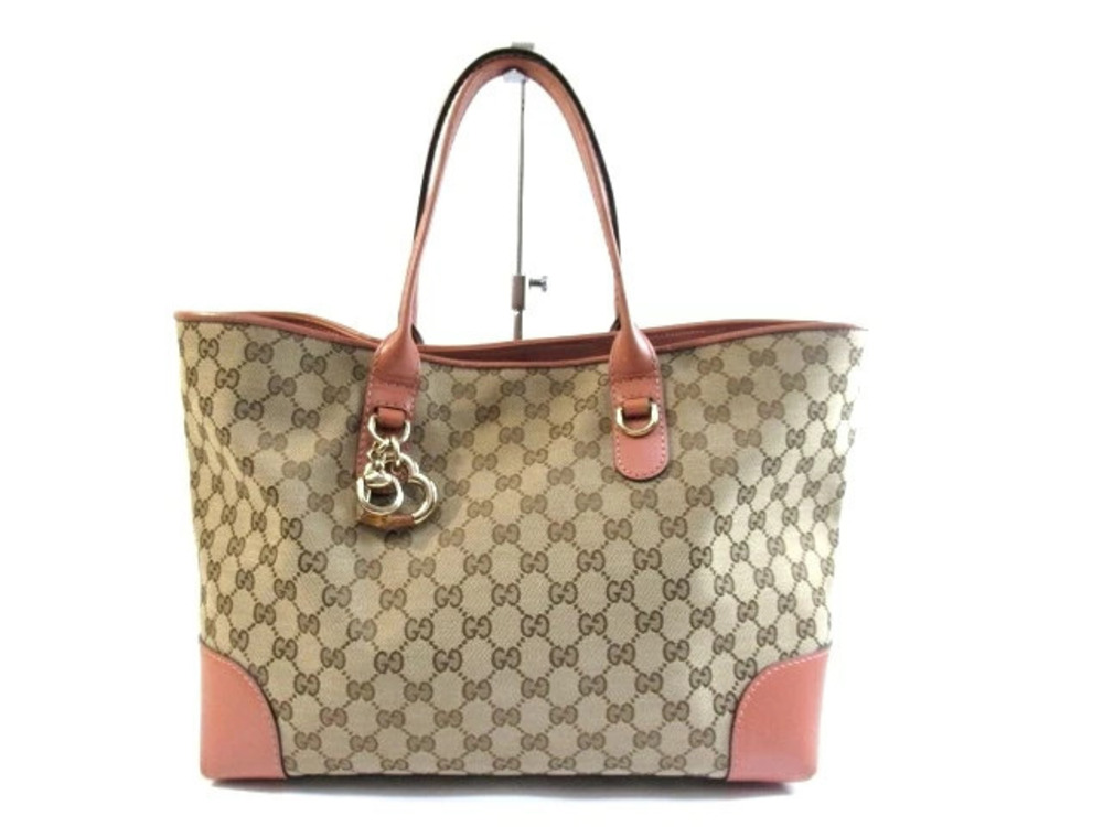Gucci bag tote canvas calfskin Beige Cream pink